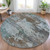 8' Brown And Blue Round Abstract Washable Indoor Outdoor Area Rug