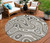 8' Ivory And Charcoal Round Geometric Washable Indoor Outdoor Area Rug