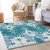 8' X 10' Teal Blue Navy Blue And Gray Ikat Washable Indoor Outdoor Area Rug