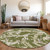 8' Olive Green And Ivory Round Abstract Washable Indoor Outdoor Area Rug