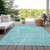 10' X 14' Teal Blue And Ivory Abstract Washable Indoor Outdoor Area Rug - Teal Blue, Ivory