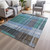 10' X 14' Teal Blue Brown And Ivory Striped Washable Indoor Outdoor Area Rug