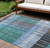 10' X 14' Teal Blue Brown And Ivory Striped Washable Indoor Outdoor Area Rug