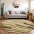 8' Khaki Taupe And Gold Round Striped Washable Indoor Outdoor Area Rug