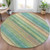 8' Artichoke Green Peach And Teal Blue Round Striped Washable Indoor Outdoor Area Rug