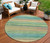 8' Artichoke Green Peach And Teal Blue Round Striped Washable Indoor Outdoor Area Rug