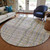 8' Ivory Pink And Copper Round Striped Washable Indoor Outdoor Area Rug