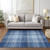 9' X 12' Navy Blue Black And Ivory Plaid Washable Indoor Outdoor Area Rug