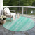 8' Aqua Teal Blue And Ivory Round Botanical Leaves Washable Indoor Outdoor Area Rug