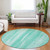 8' Aqua Teal Blue And Ivory Round Botanical Leaves Washable Indoor Outdoor Area Rug