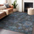9' X 12' Teal Blue And Charcoal Floral Washable Indoor Outdoor Area Rug