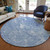 8' Sky Blue And Navy Blue Round Abstract Washable Indoor Outdoor Area Rug - Sky Blue, Navy Blue