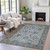 8' X 10' Pewter And Teal Blue Floral Washable Indoor Outdoor Area Rug