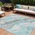 9' X 12' Teal Blue And Silver Abstract Washable Indoor Outdoor Area Rug