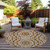 8' Orange Copper And Beige Round Floral Medallion Washable Indoor Outdoor Area Rug