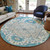 8' Teal Blue Green And Ivory Round Oriental Washable Indoor Outdoor Area Rug