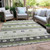 9' X 12' Artichoke Green Purple And Ivory Striped Washable Indoor Outdoor Area Rug