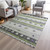 9' X 12' Artichoke Green Purple And Ivory Striped Washable Indoor Outdoor Area Rug