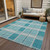 8' X 10' Teal Blue Gray And Ivory Plaid Washable Indoor Outdoor Area Rug