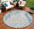 8' Teal Blue Gray And Ivory Round Medallion Washable Indoor Outdoor Area Rug