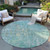 8' Teal Blue Round Abstract Washable Indoor Outdoor Area Rug Transitional Style - Teal Blue Color