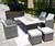 Ten Piece Outdoor Gray Wicker Multiple Chairs Seating Group Fire Pit Included with White Cushions