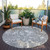 8' Gray And Ivory Round Abstract Washable Indoor Outdoor Area Rug - 880016519723
