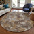 8' Brown Beige And Gray Round Floral Washable Indoor Outdoor Area Rug