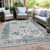 9' X 12' Teal Blue And Gray Floral Washable Indoor Outdoor Area Rug - Teal Blue, Gray