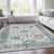 9' X 12' Teal Blue And Gray Floral Washable Indoor Outdoor Area Rug - Teal Blue, Gray