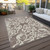 8' X 10' Taupe And Ivory Damask Washable Indoor Outdoor Area Rug