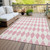 9' X 12' Pink And Ivory Geometric Washable Indoor Outdoor Area Rug