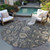 8' Gray Silver And Beige Round Oriental Washable Indoor Outdoor Area Rug