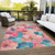 8' X 10' Salmon And Teal Blue Floral Washable Indoor Outdoor Area Rug