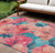 8' X 10' Salmon And Teal Blue Floral Washable Indoor Outdoor Area Rug