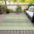 10' X 14' Artichoke Green And Taupe Striped Washable Indoor Outdoor Area Rug