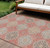 9' X 12' Salmon And Beige Floral Washable Indoor Outdoor Area Rug
