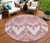 8' Blush Mauve And Ivory Round Ikat Washable Indoor Outdoor Area Rug