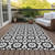 8' X 10' Black Gray And Silver Floral Medallion Washable Indoor Outdoor Area Rug