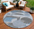 8' Blue And Gray Round Geometric Washable Indoor Outdoor Area Rug - Blue, Gray