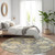 8' Gray Ivory And Green Round Floral Washable Indoor Outdoor Area Rug