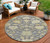 8' Gray Ivory And Green Round Floral Washable Indoor Outdoor Area Rug