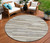 8' Taupe Gray And Ivory Round Striped Washable Indoor Outdoor Area Rug