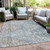 9' X 12' Denim Blue And Beige Geometric Washable Indoor Outdoor Area Rug
