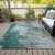 9' X 12' Dark Green Aqua And Gray Abstract Washable Indoor Outdoor Area Rug