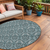 8' Round Teal Round Damask Washable Non Skid Indoor Outdoor Area Rug