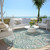8' Pale Aqua And Copper Round Floral Medallion Washable Indoor Outdoor Area Rug