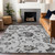 9' X 12' Gray Charcoal And Silver Floral Washable Indoor Outdoor Area Rug