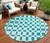 8' Teal Blue And Ivory Round Geometric Washable Indoor Outdoor Area Rug Transitional Style - Teal Blue, Ivory Color