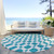 8' Teal Blue And Ivory Round Geometric Washable Indoor Outdoor Area Rug Transitional Style - Teal Blue, Ivory Color